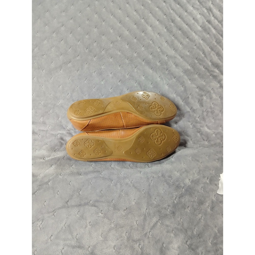 Isola Tan Perforated Leather Ballet Flats Gold Hardware Buckle Accents 9.5 - Picture 5 of 6